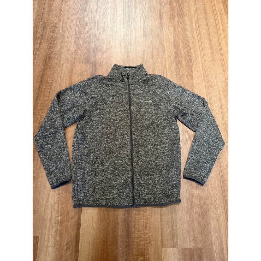 Columbia Fleece Jacket Mens Large Grey Sweater Knit Full Zip Mock Neck XM1232